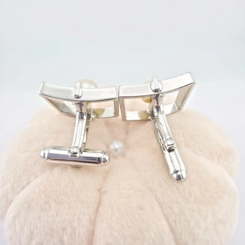 Vintage 80 Yr Old ANSON Cufflinks Genuine Pearl 925 Sterling Silver Geometric